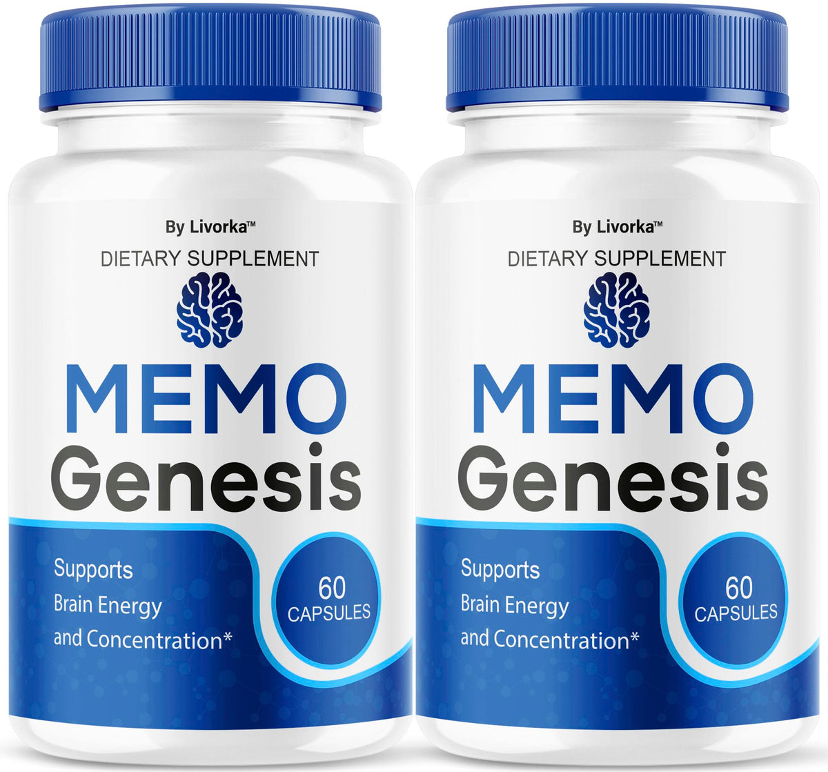 LIVORKA Memo Genesis bottle front view highlighting daily brain health capsules.