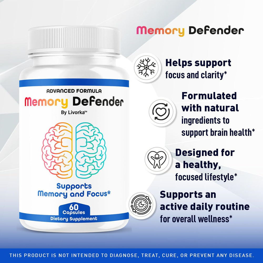 Close-up of LIVORKA Memory Defender capsules for daily cognitive support