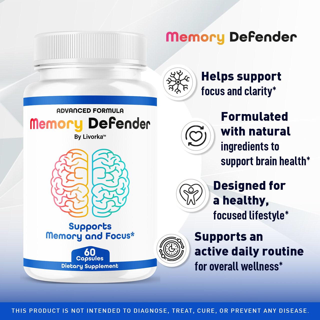 LIVORKA Memory Defender capsules close-up highlighting natural ingredients and smooth texture