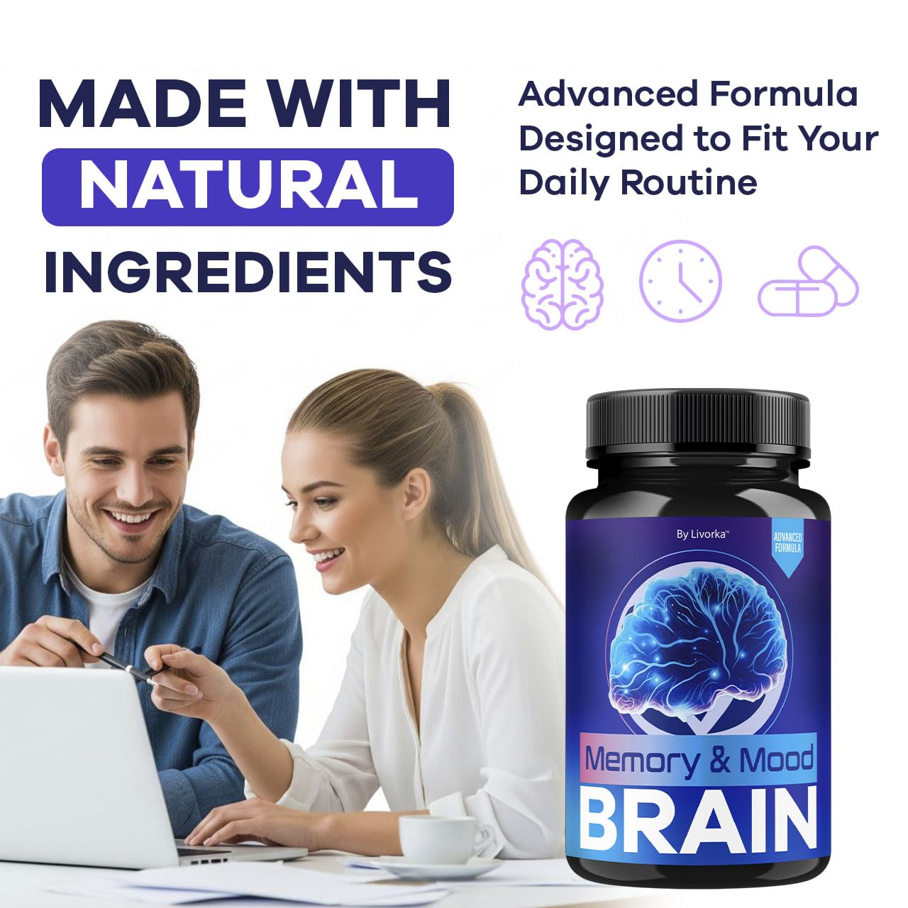 Label details on LIVORKA Memory Mood Brain emphasize an advanced formula.
