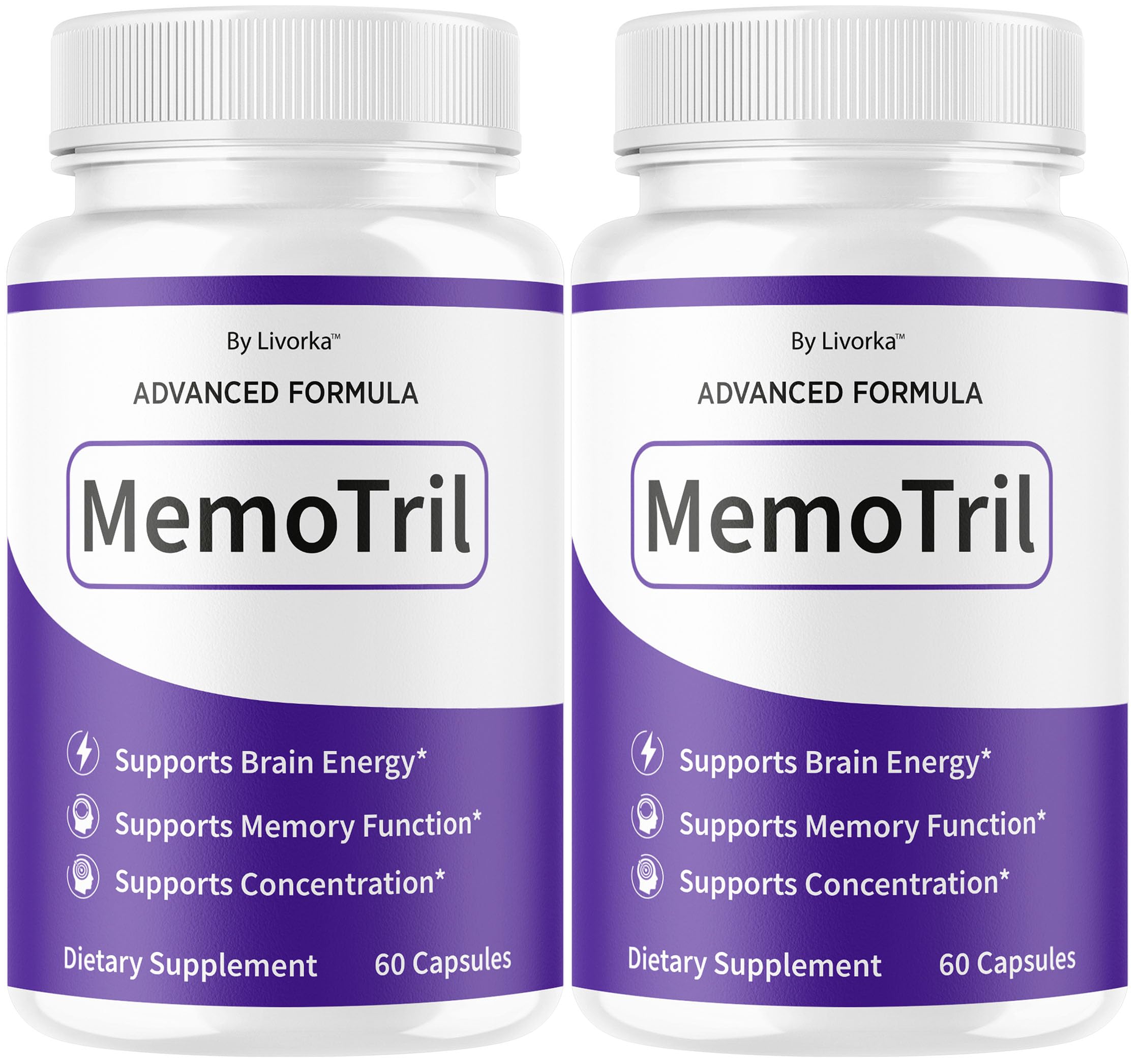 LIVORKA Memotril bottle front with capsules for daily brain energy.