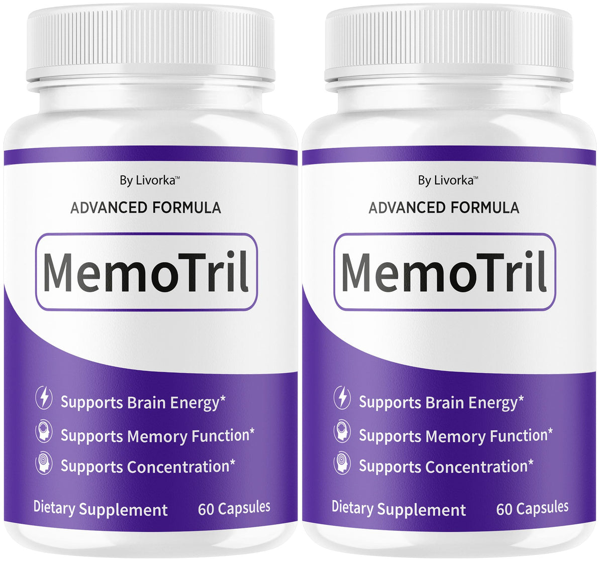 LIVORKA Memotril bottle front with capsules for daily brain energy.