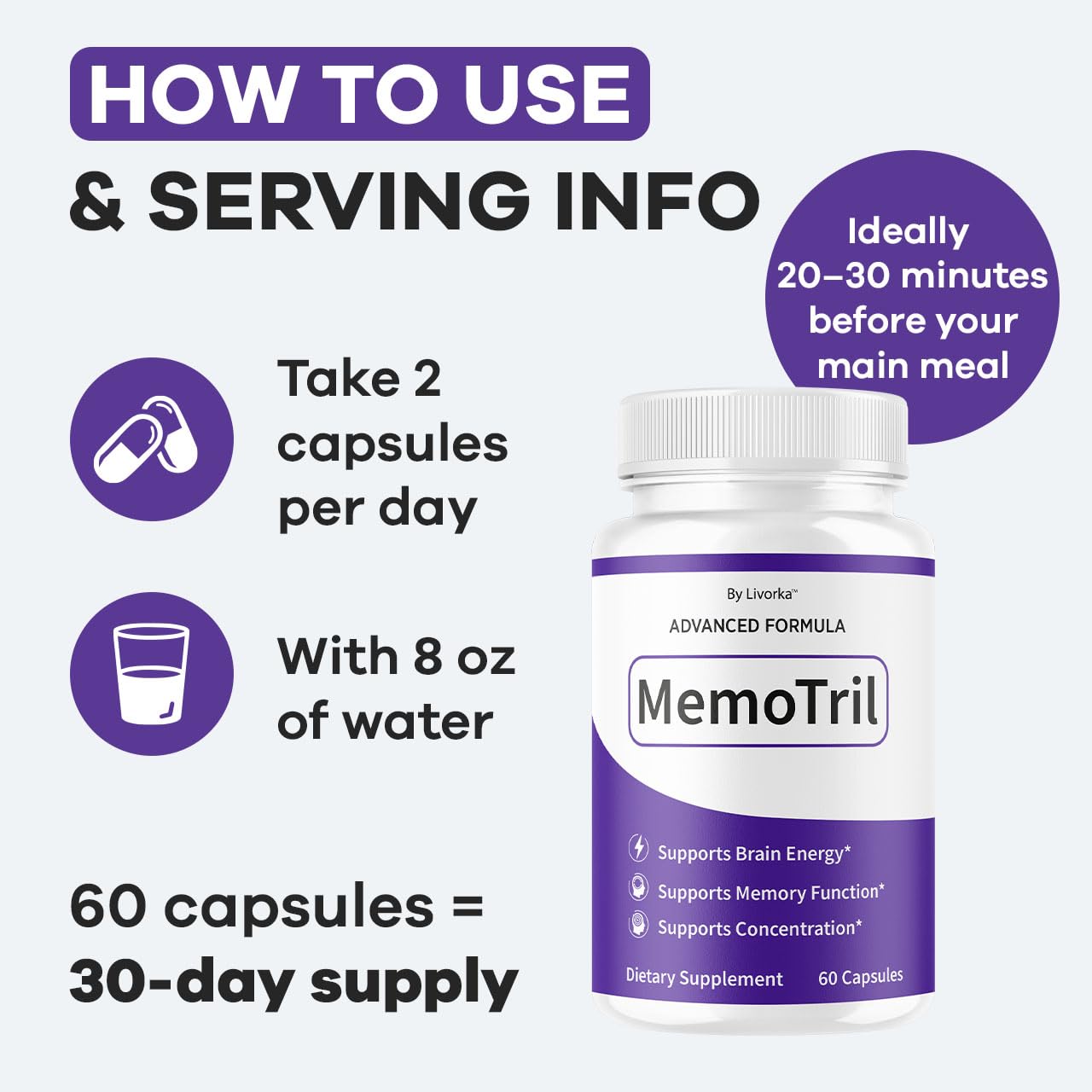 Two-capsule daily dose of LIVORKA Memotril promotes simple routine