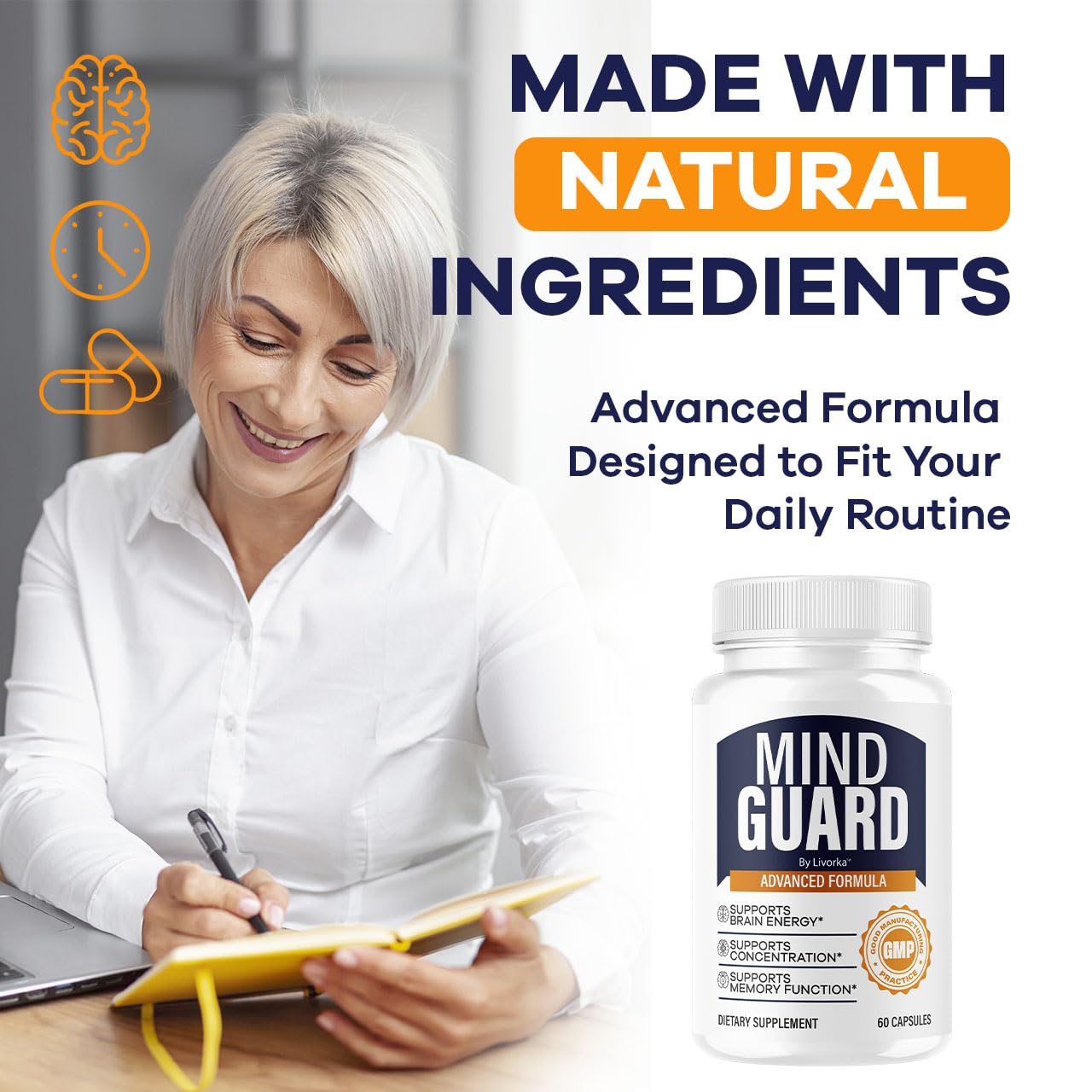 Opened Mind Guard bottle with capsules ready for daily use