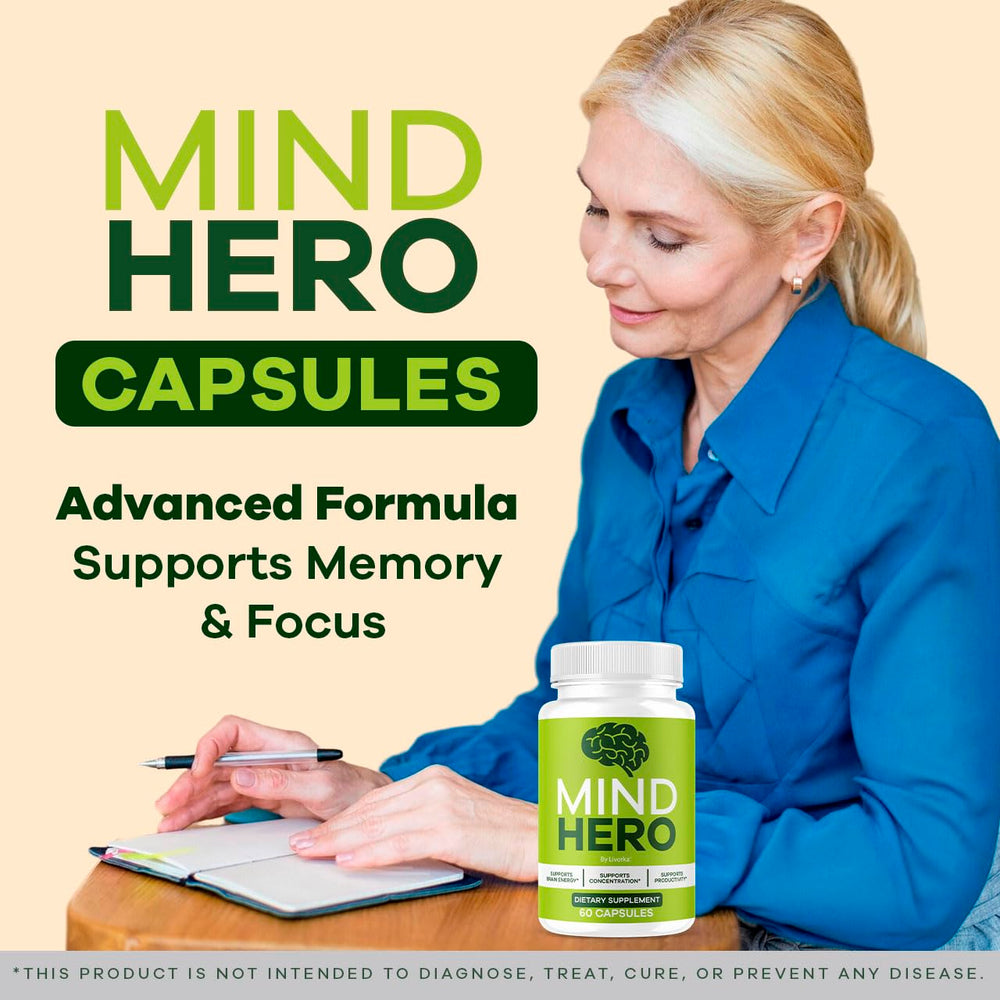 LIVORKA Mind Hero capsules bottle highlights daily memory support formula
