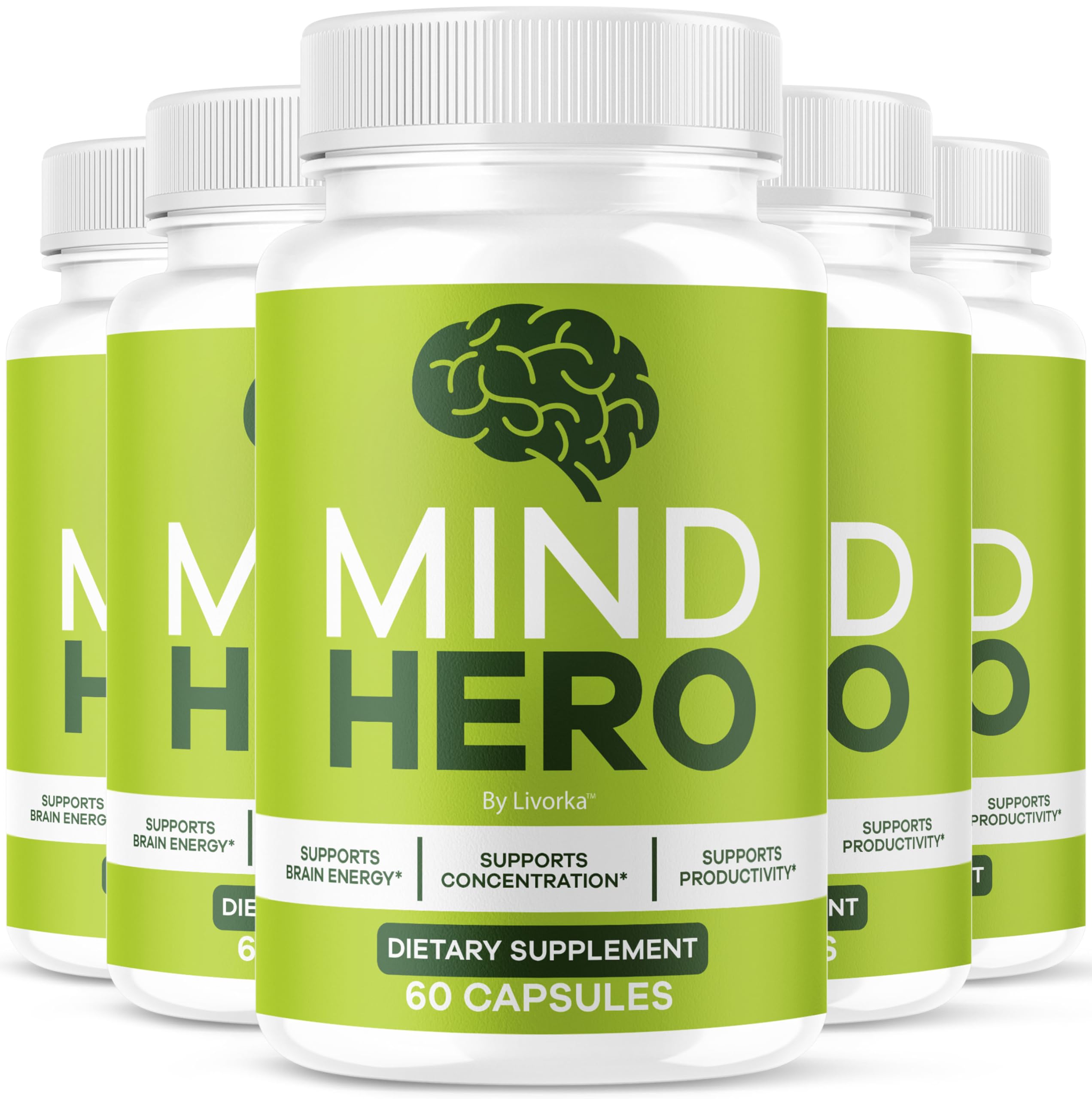 LIVORKA Mind Hero capsules box shows 5-pack packaging for brain health