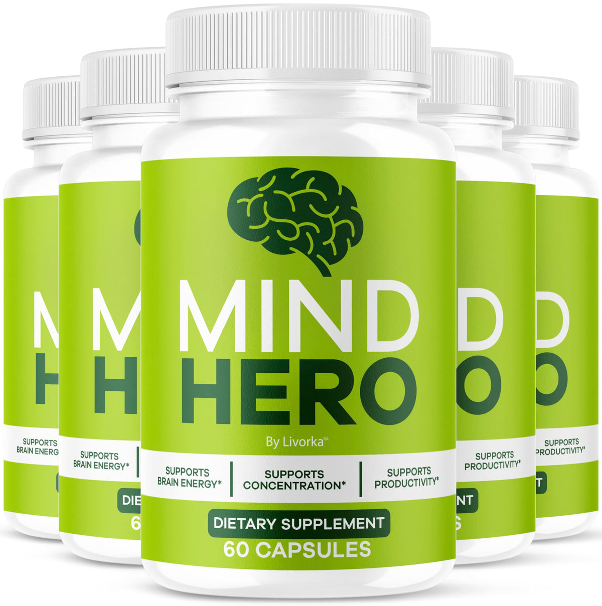 LIVORKA Mind Hero capsules box shows 5-pack packaging for brain health