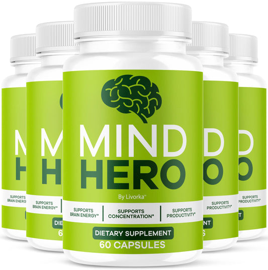LIVORKA Mind Hero capsules box shows 5-pack packaging for brain health