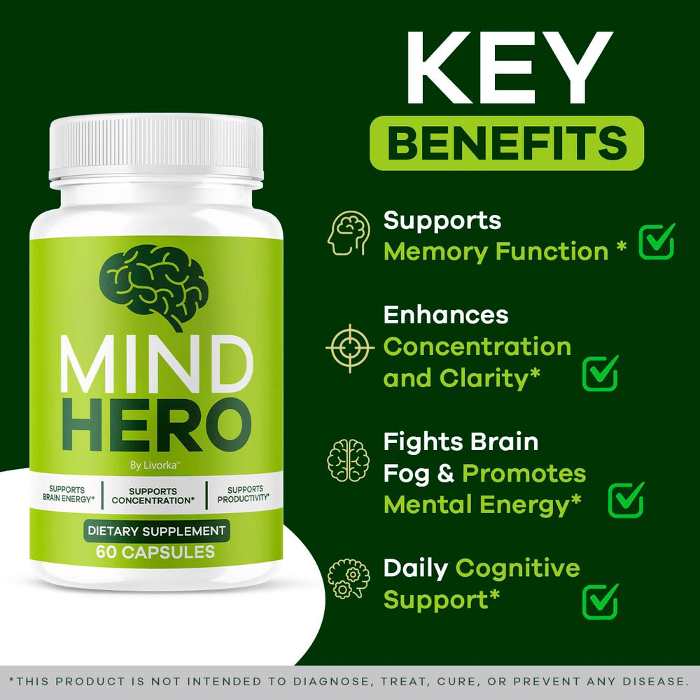 LIVORKA Mind Hero capsules label features advanced brain health blend