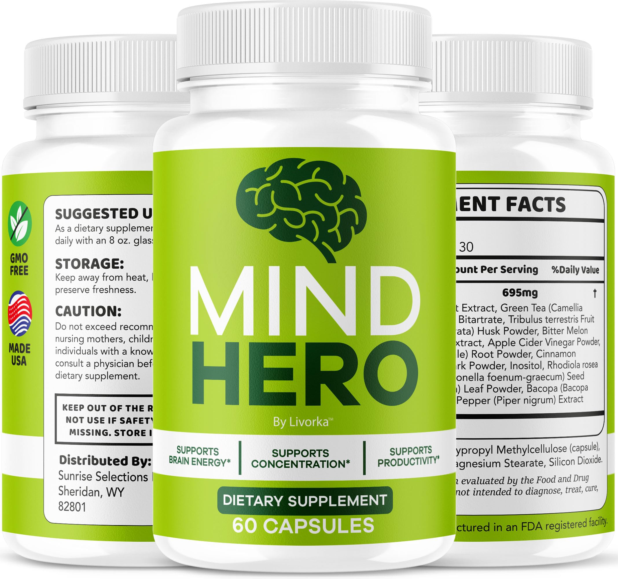 LIVORKA Mind Hero pills dispensed into a tray for easy dosing