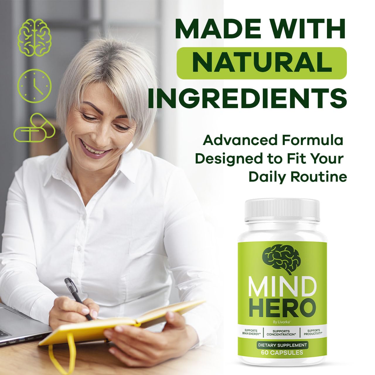 LIVORKA Mind Hero two months supply on kitchen counter
