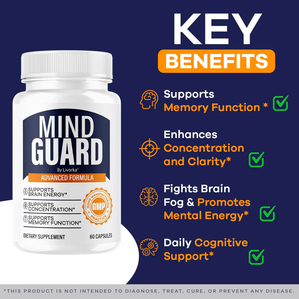 LIVORKA Mind Guard capsules closeup highlighting natural brain support capsules.