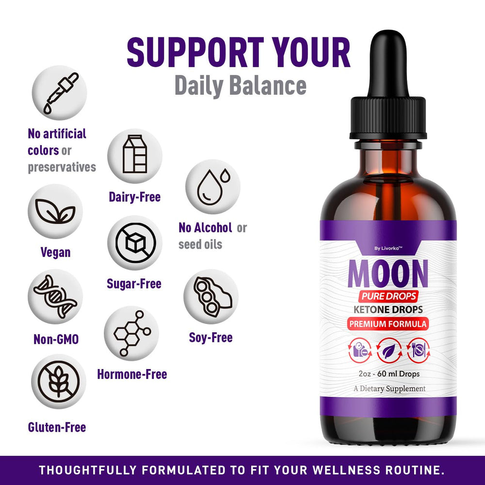 LIVORKA Moon Pure Drops amber bottle protecting the light-sensitive formula.