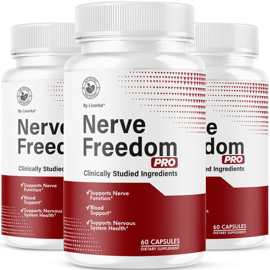 Livorka Nerve Freedom Pro bottle promotes daily balance with all-natural capsules.