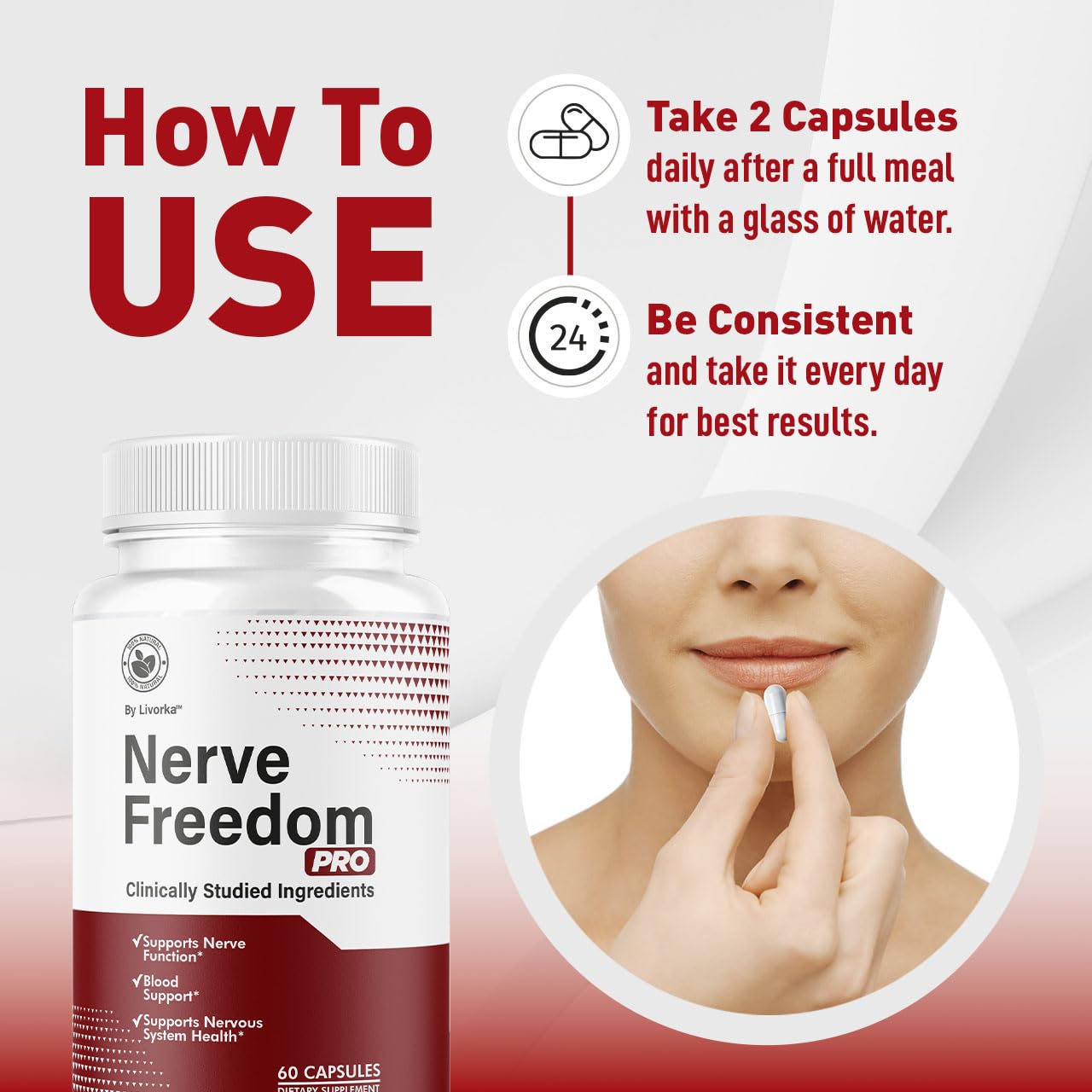 LIVORKA Nerve Freedom Pro packaging label highlights all natural ingredients