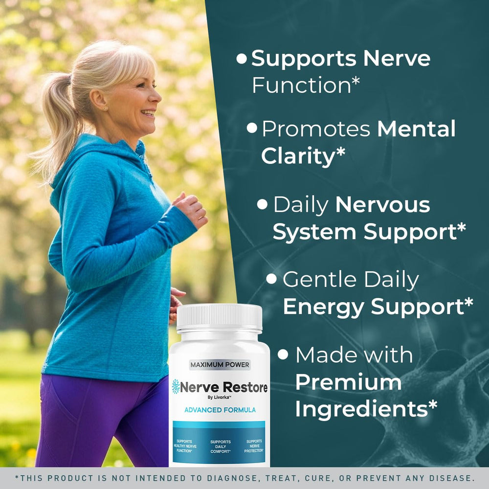 Livorka Nerve Restore capsules close-up for easy daily use.