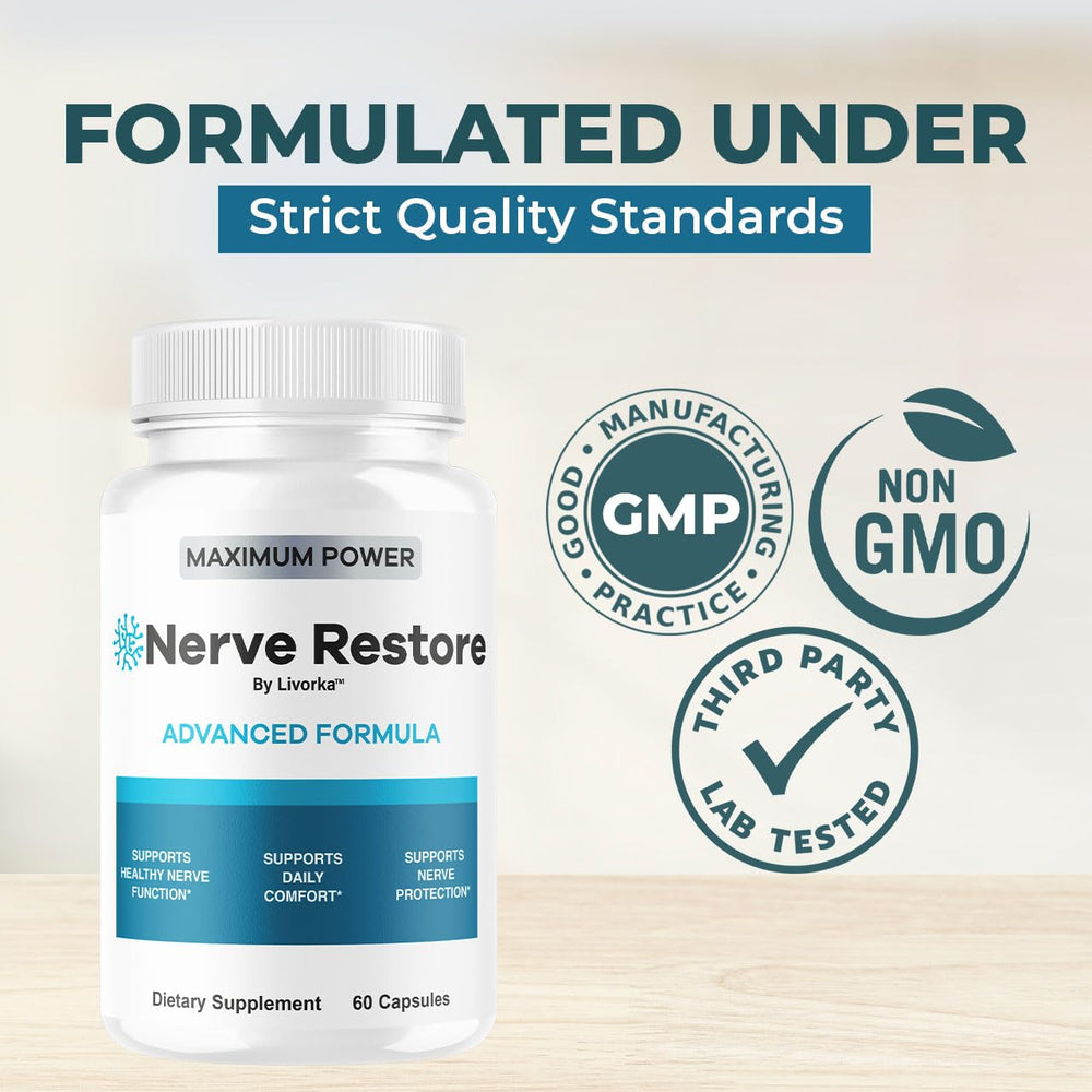 Livorka Nerve Restore capsules in bottle close-up.