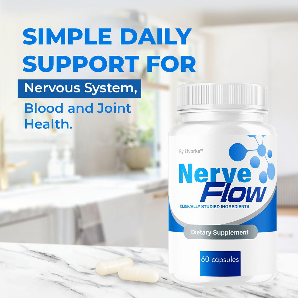 LIVORKA NerveFlow packaging featuring USA GMP information.