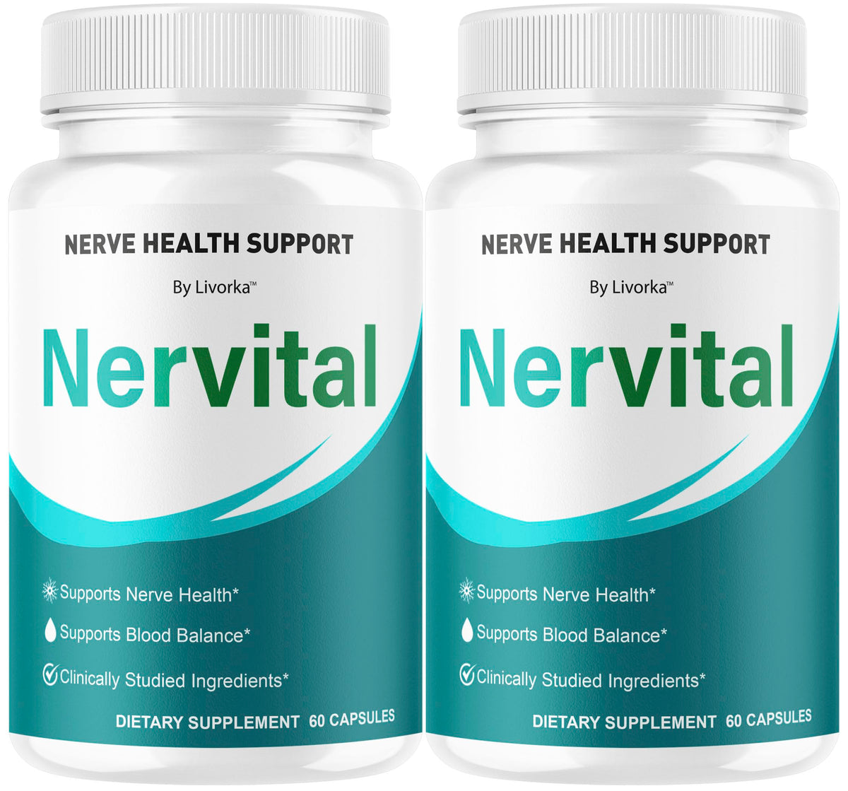 Livorka Nervital capsules bottle front, packaging for daily nerve support.