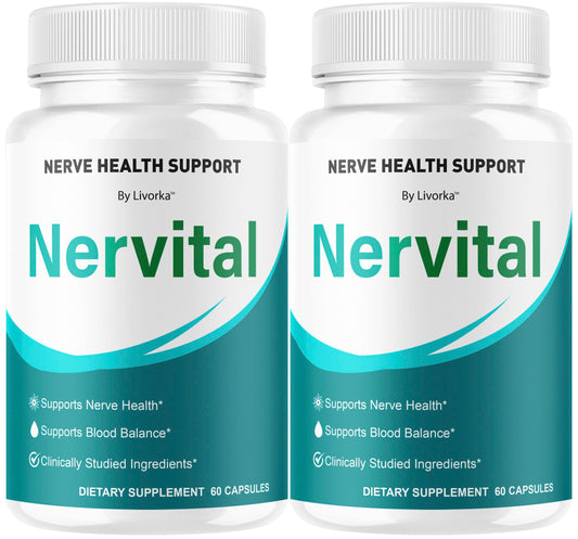 Livorka Nervital capsules bottle front, packaging for daily nerve support.