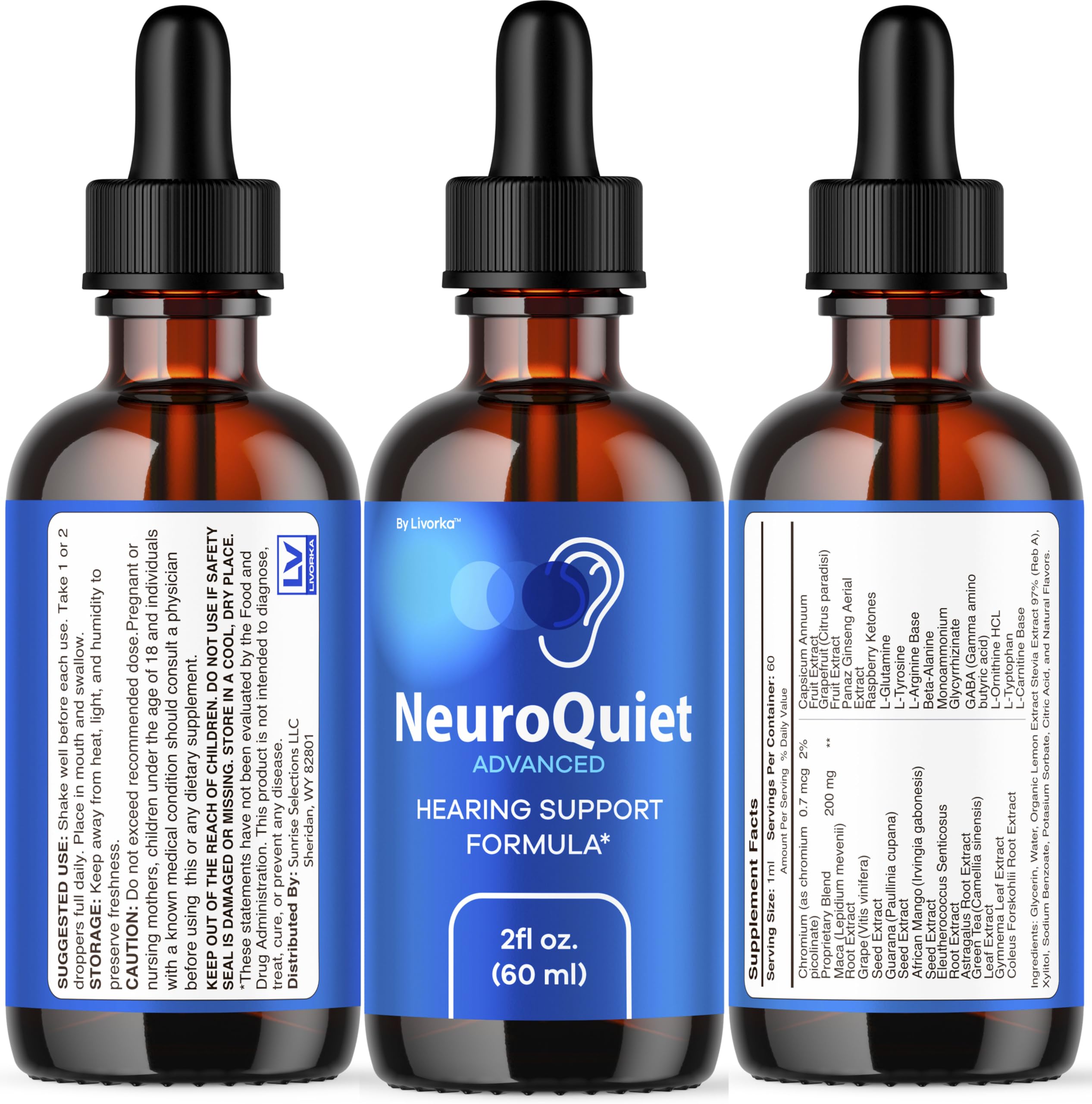LIVORKA NeuroQuiet Drops testimonials graphic showing user reviews