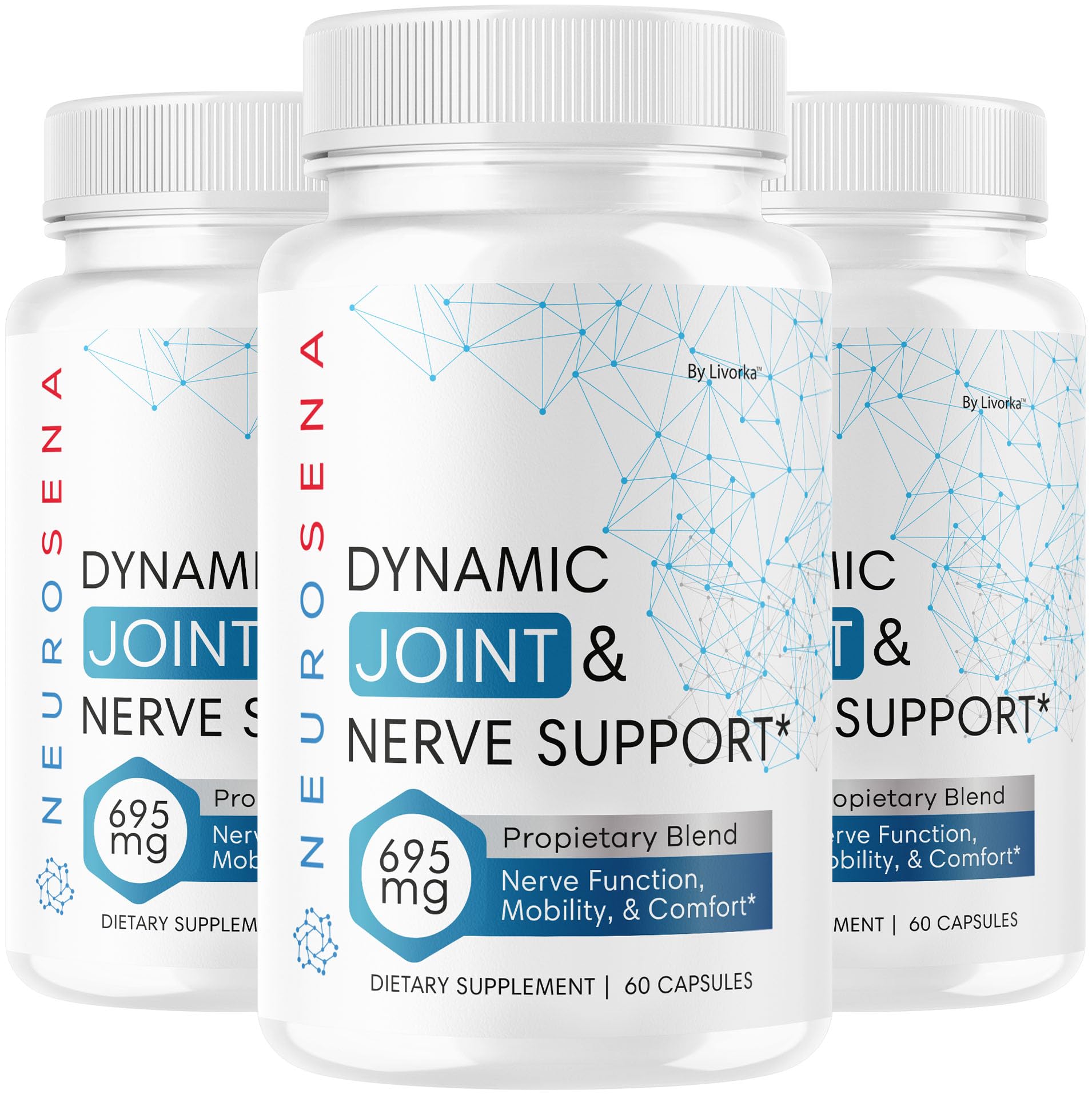 LIVORKA NeuroSena bottle front view showing joint and nerve support capsules
