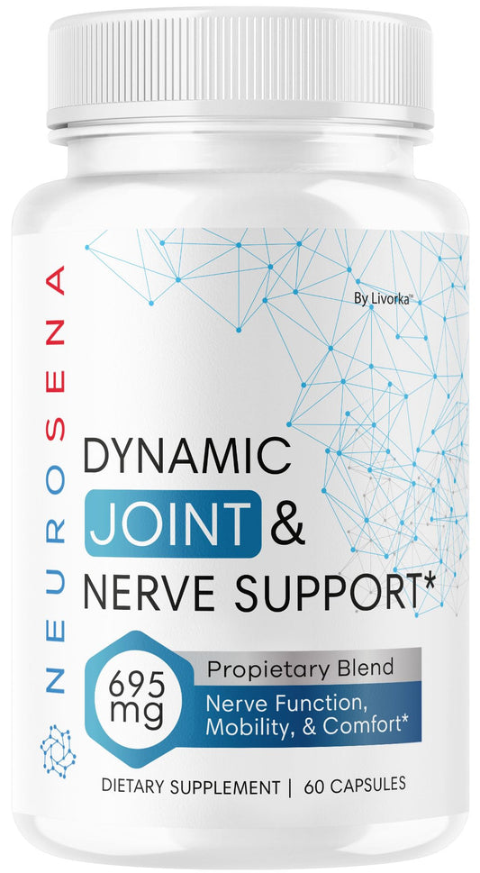 LIVORKA NeuroSena capsules bottle front view for daily nerve and joint support.