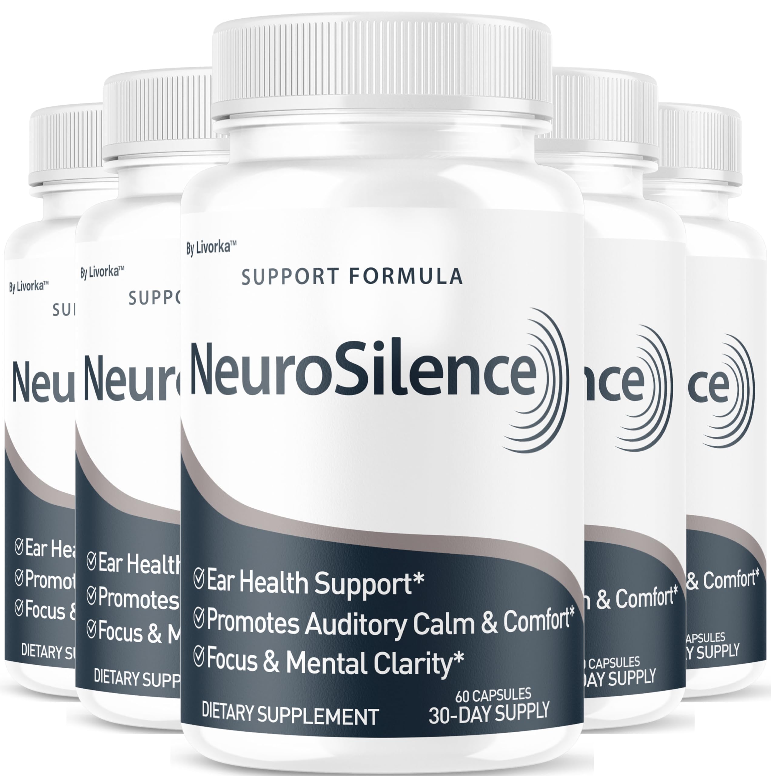 LIVORKA Neurosilence capsules pack view supports daily ear wellness.