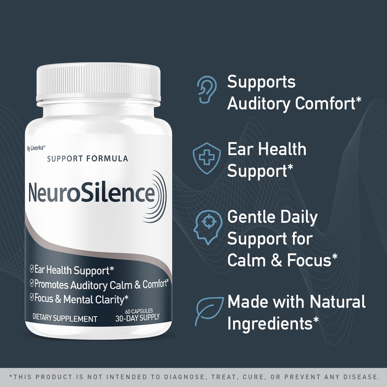 LIVORKA Neurosilence packaging box highlights 3-pack value.