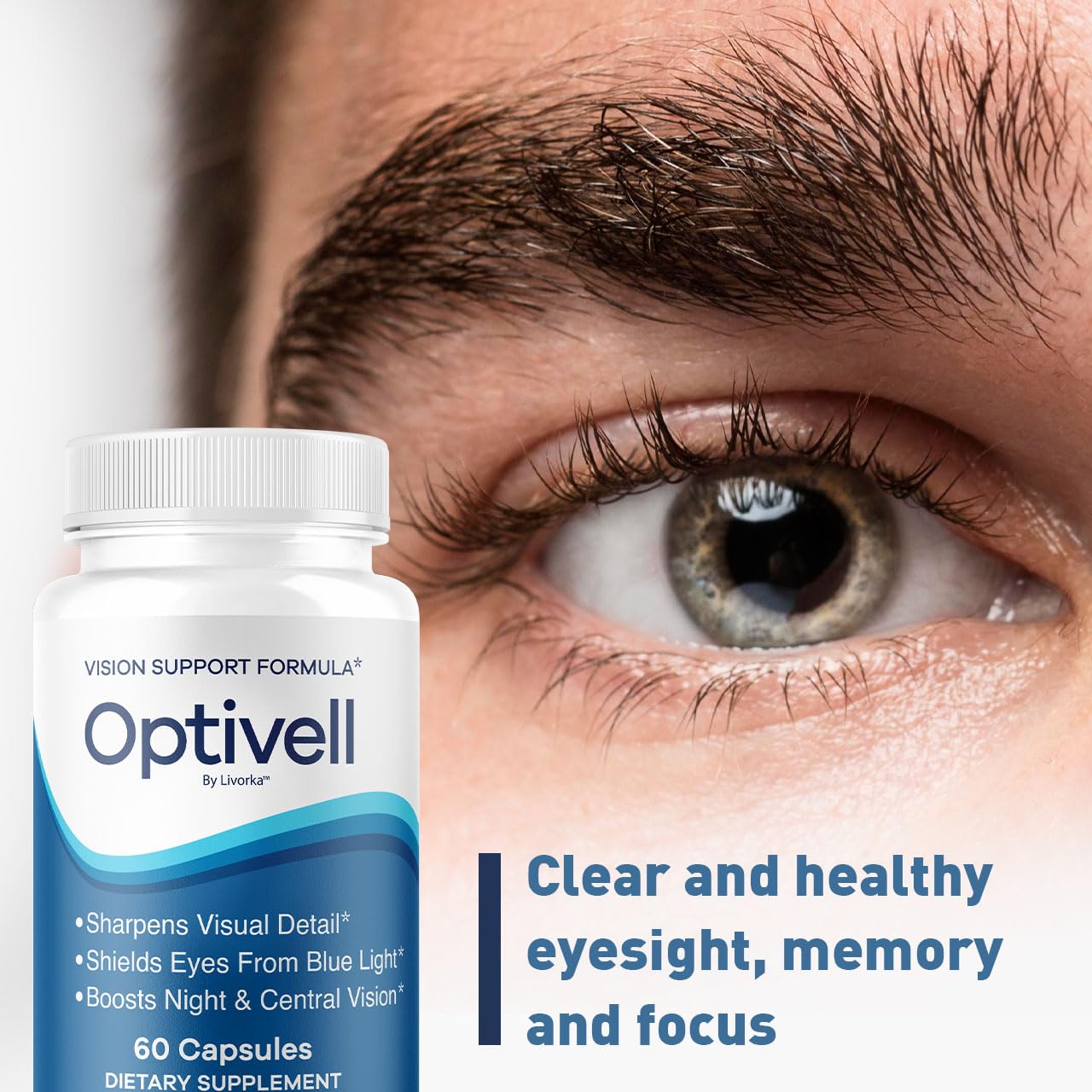 LIVORKA Optivell bottle with water demonstrates simple daily dosing.