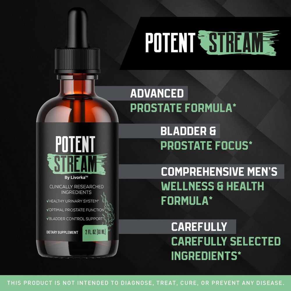 LIVORKA Potent Stream drops bottle close-up showing premium formula.