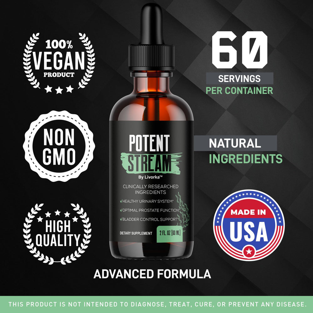 LIVORKA Potent Stream label close-up highlights all-natural ingredients.