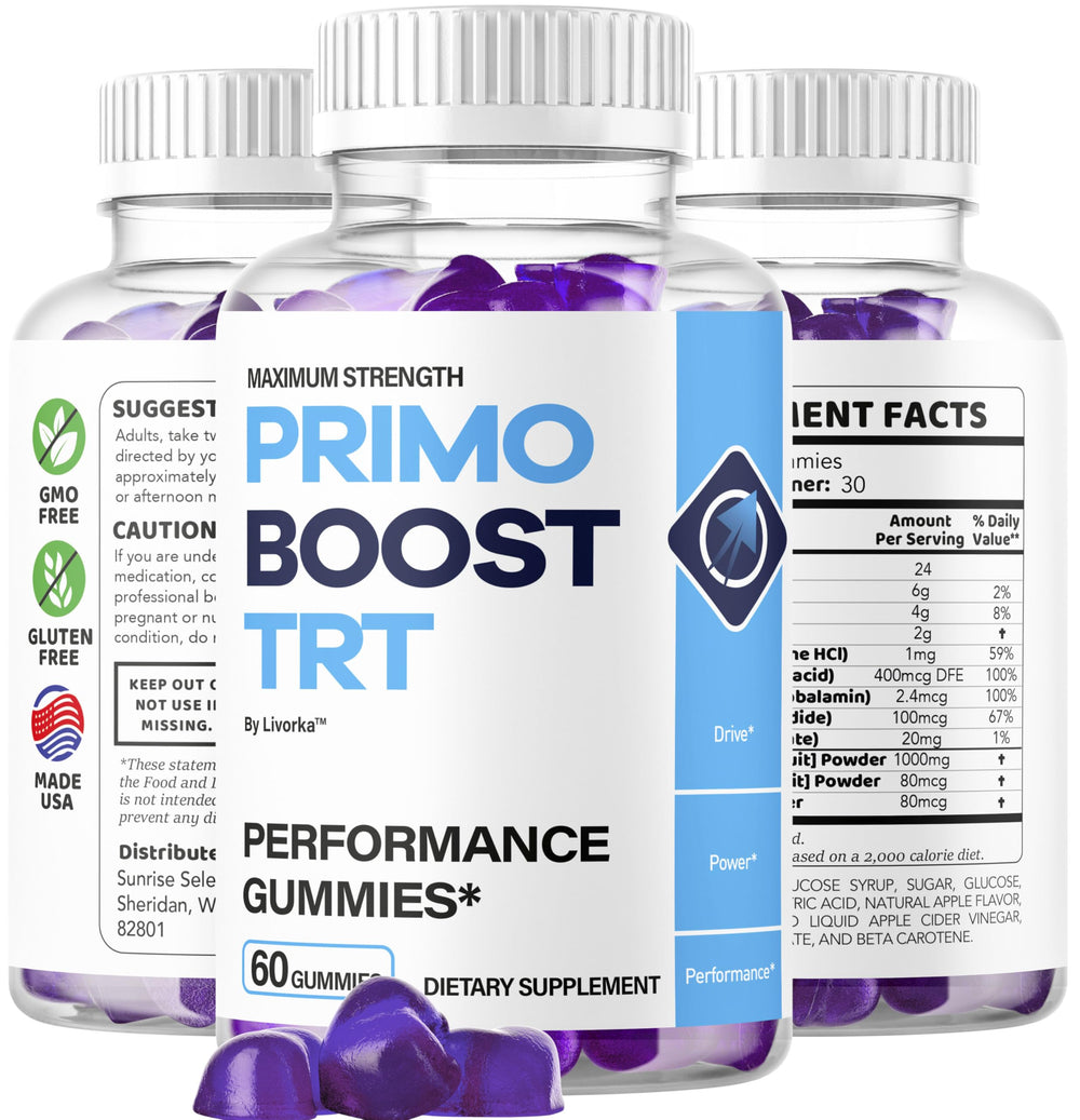 60-count pack of LIVORKA Primo Boost TRT Gummies ready for monthly use.