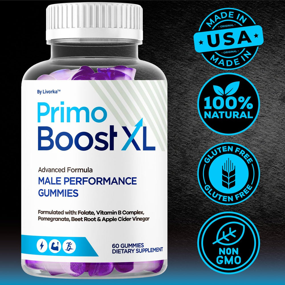 Gummies on a shelf from LIVORKA Primo Boost XL illustrate easy on-the-go access.