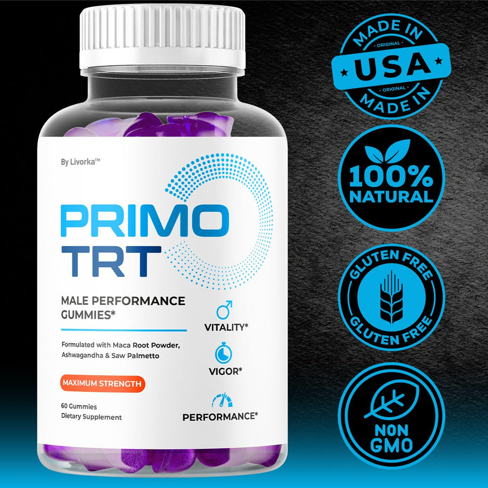 LIVORKA Primo TRT Gummies 3-pack box showing multi-month supply