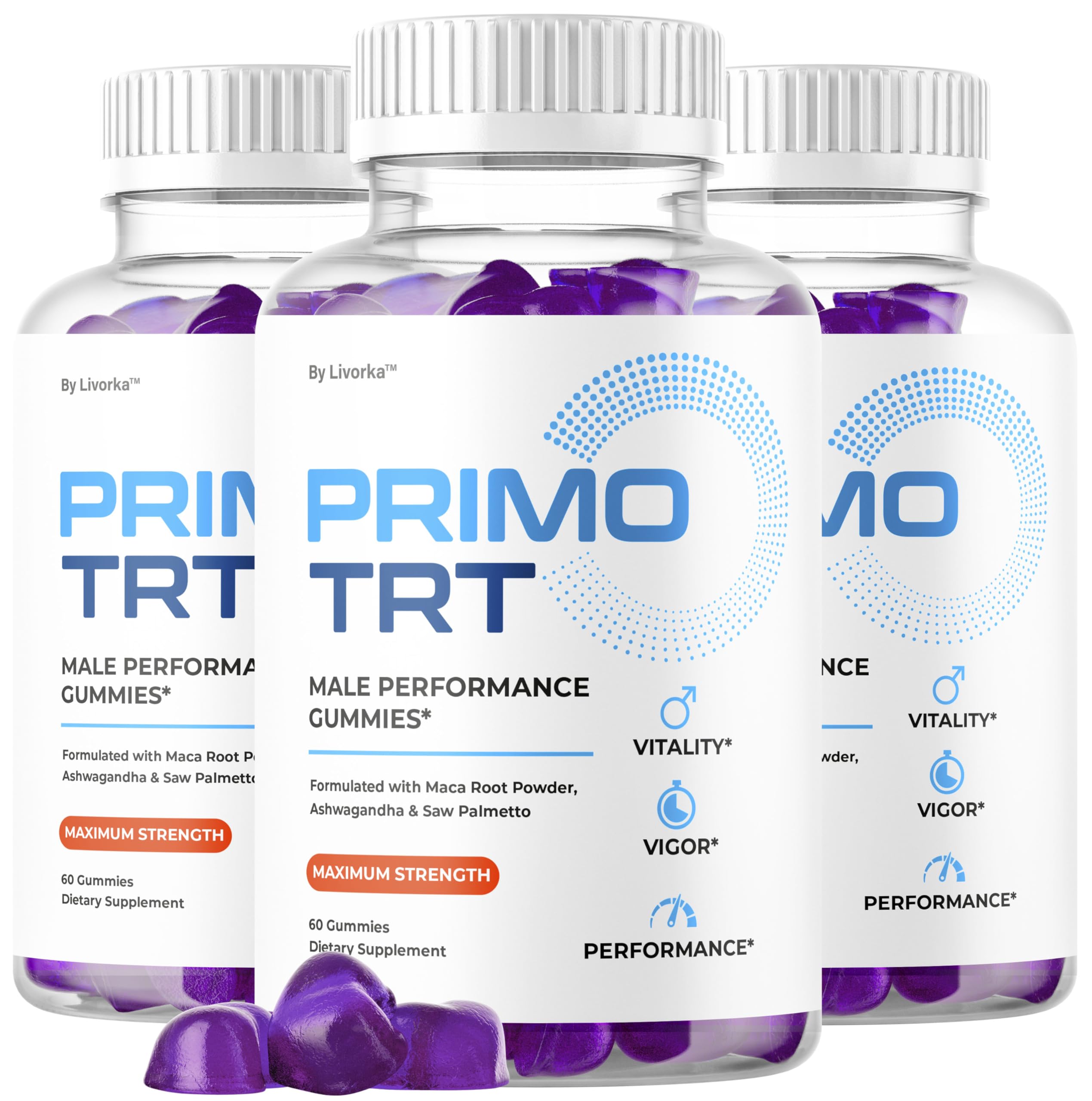 LIVORKA Primo TRT Gummies bottle front view for convenient daily support