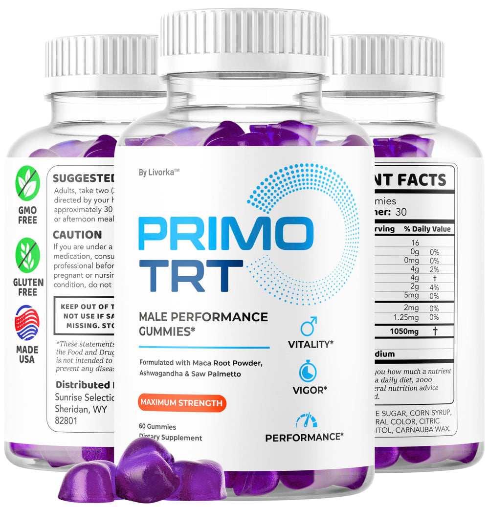 Lifestyle scene with a person using Primo TRT Gummies before workouts.