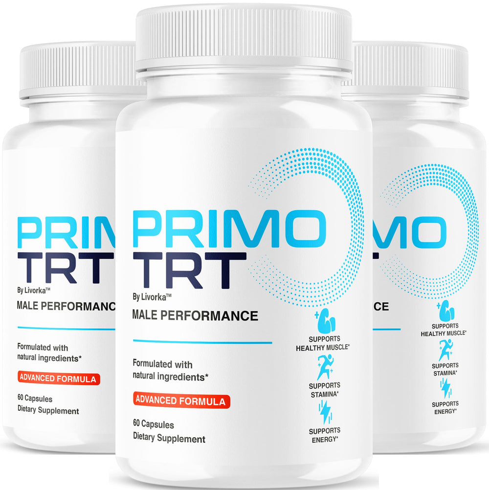 LIVORKA Primo TRT pills bottle front, daily energy support for men