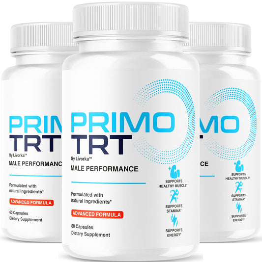 LIVORKA Primo TRT pills bottle front, daily energy support for men