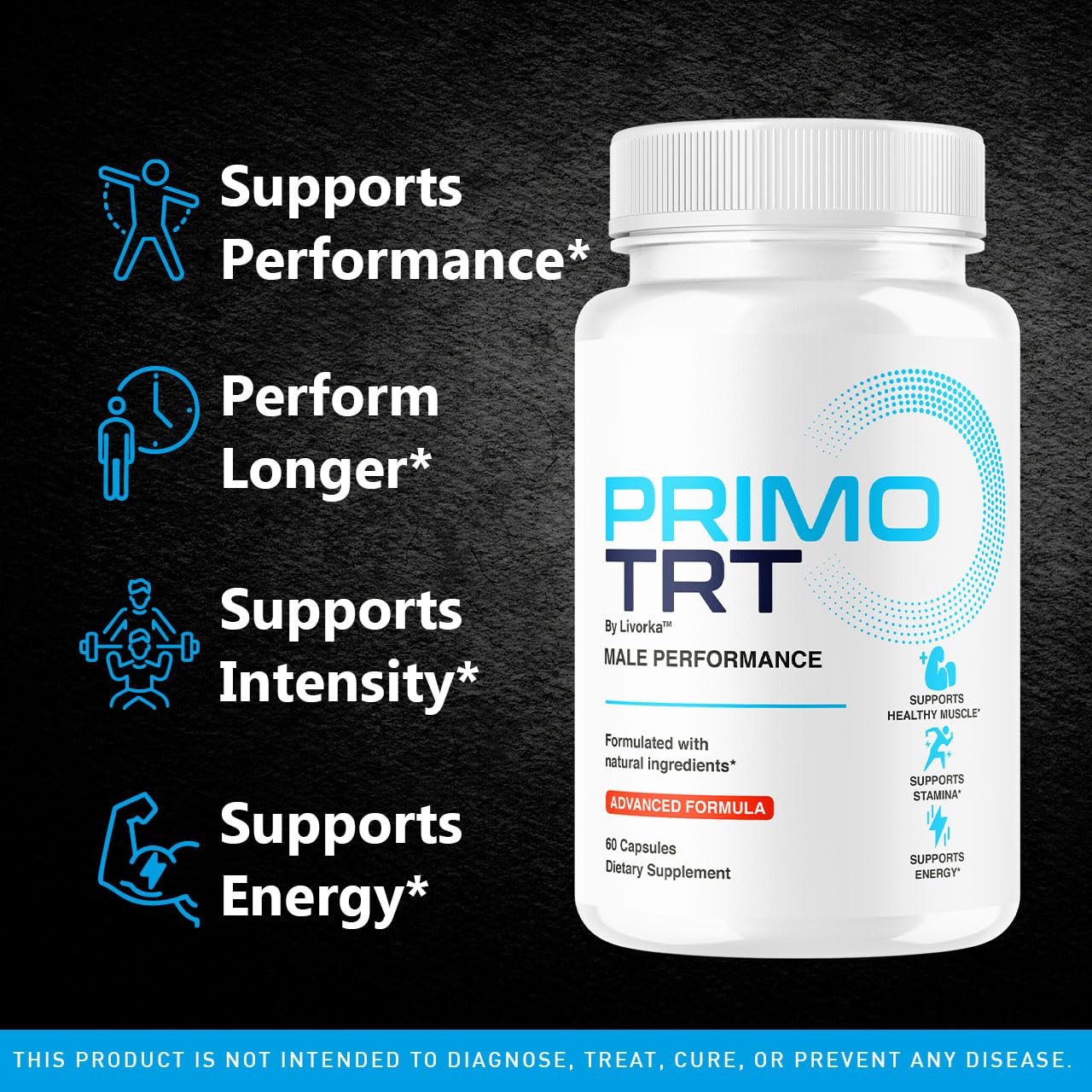 LIVORKA Primo TRT pills bottle side, convenient 3-month supply