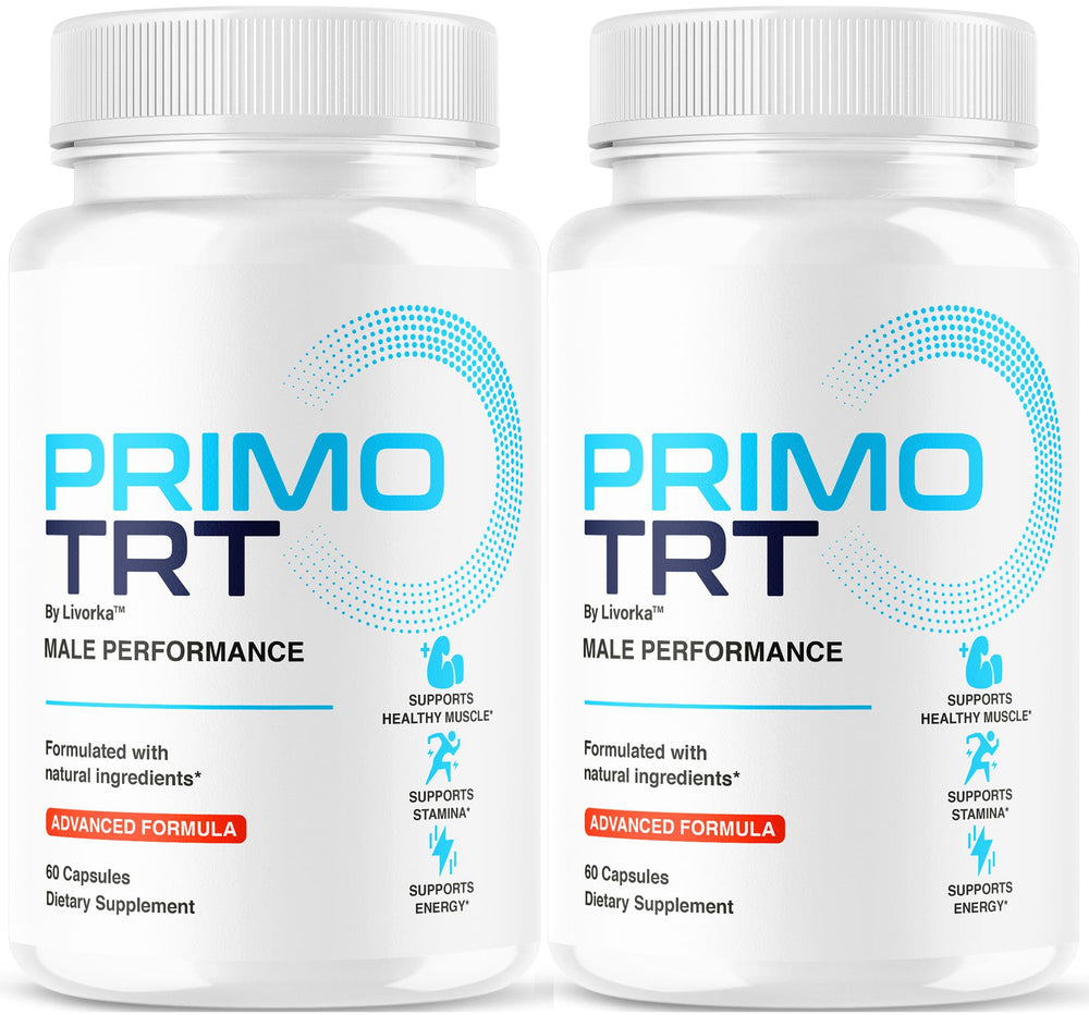 LIVORKA Primo TRT pills bottle close-up for daily energy support.