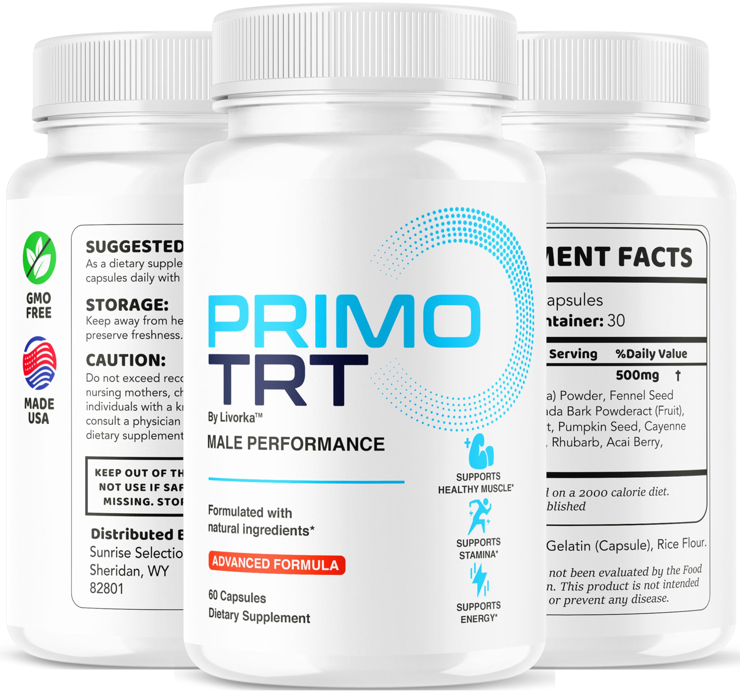 Boxed LIVORKA Primo TRT packaging for overall health support.