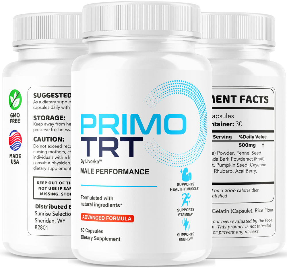 Livorka Primo TRT pills with glass of water ready for daily routine