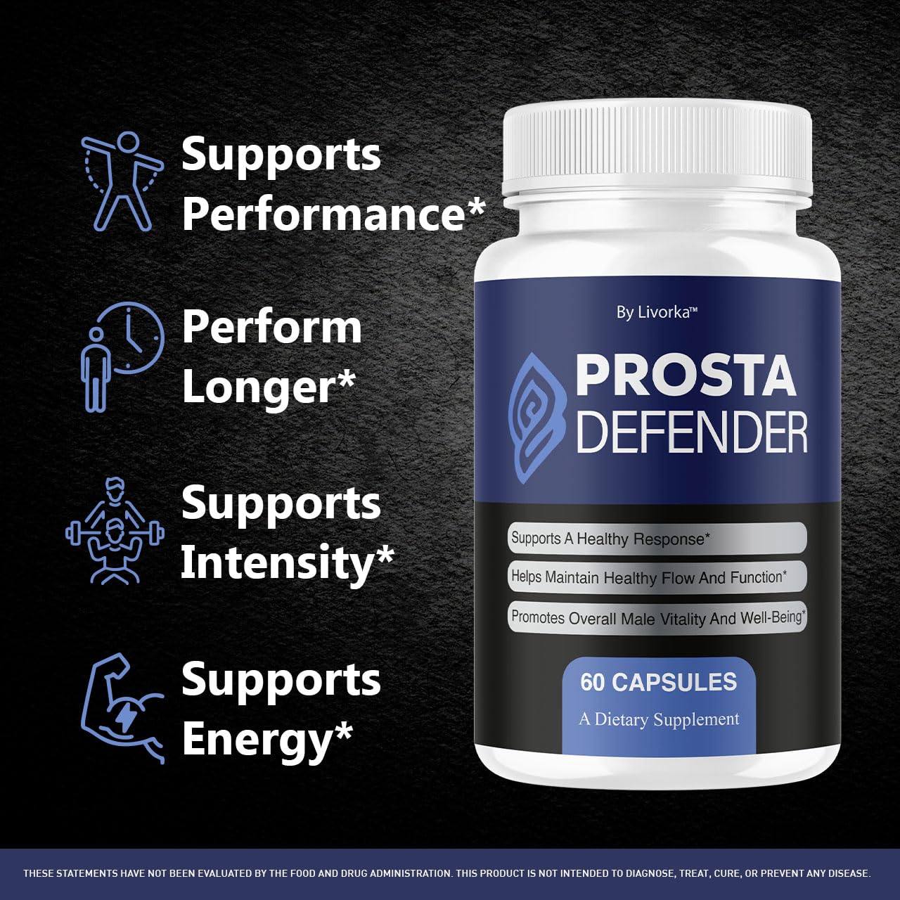 LIVORKA ProstaDefender capsules inside bottle for easy daily dosing.