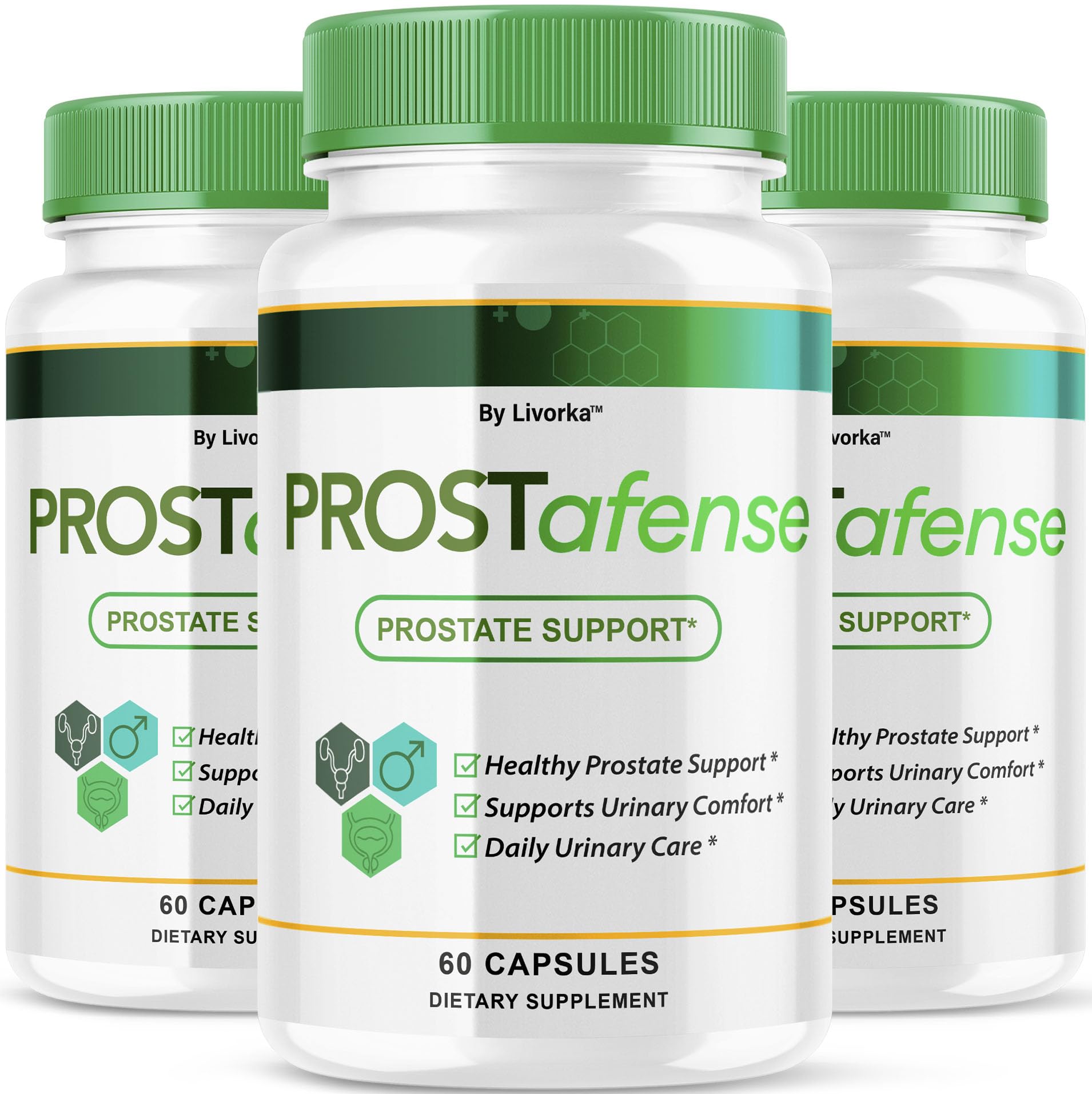 LIVORKA Prostafense pills bottle on a clean surface suggesting daily wellness