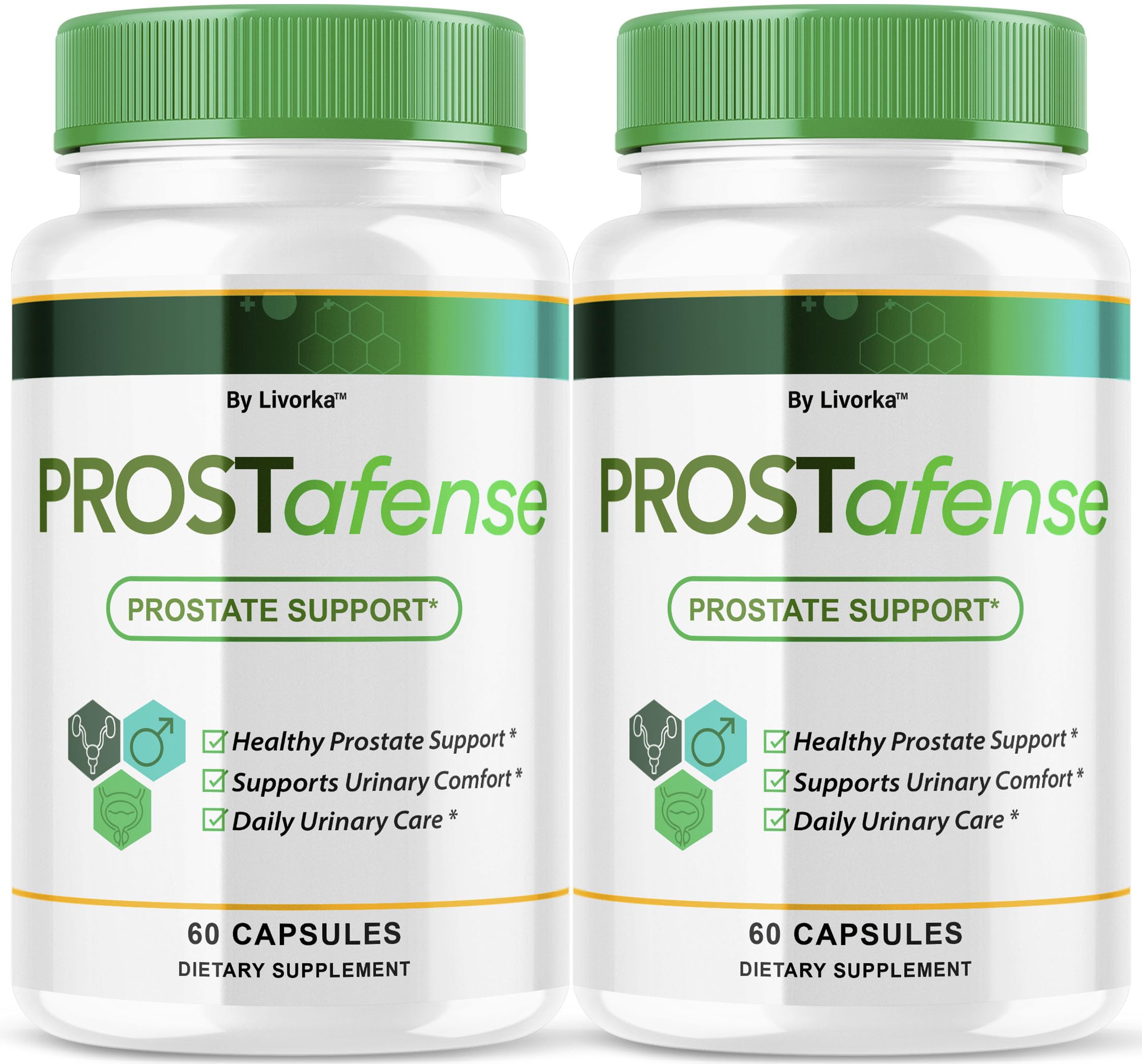 LIVORKA Prostafense bottle front label shows convenient daily support for men.