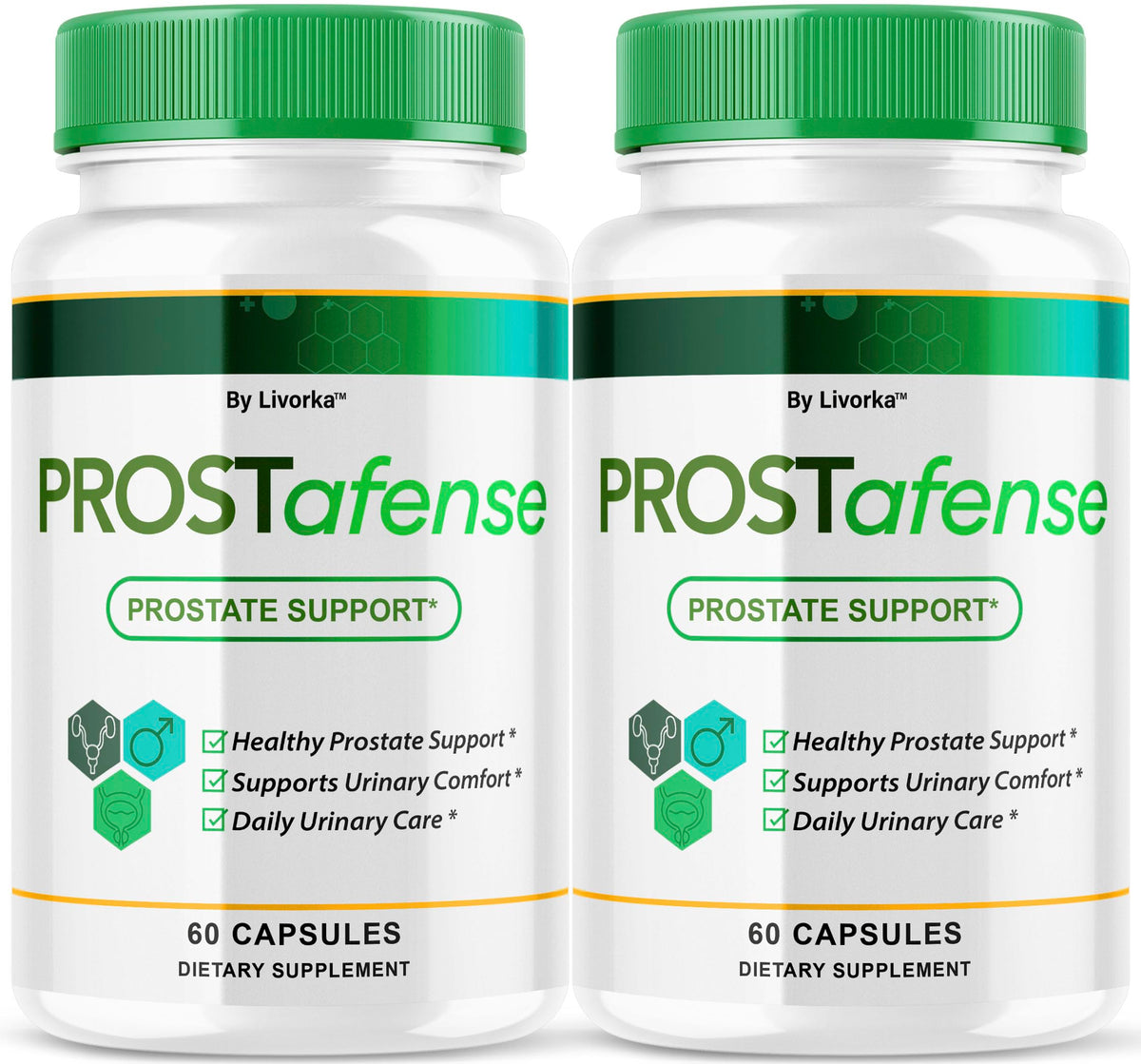 LIVORKA Prostafense bottle front label shows convenient daily support for men.