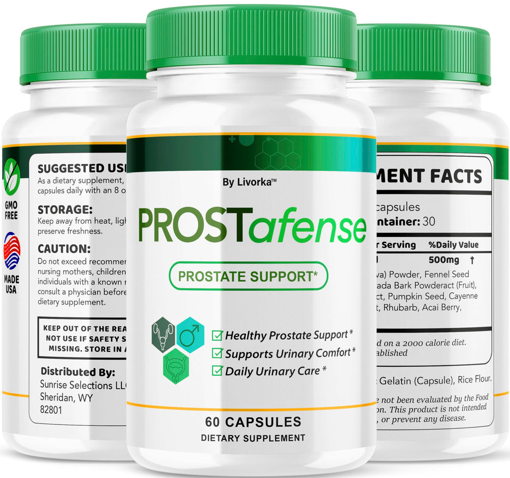 LIVORKA Prostafense two-month supply pack highlights steady daily dosing.