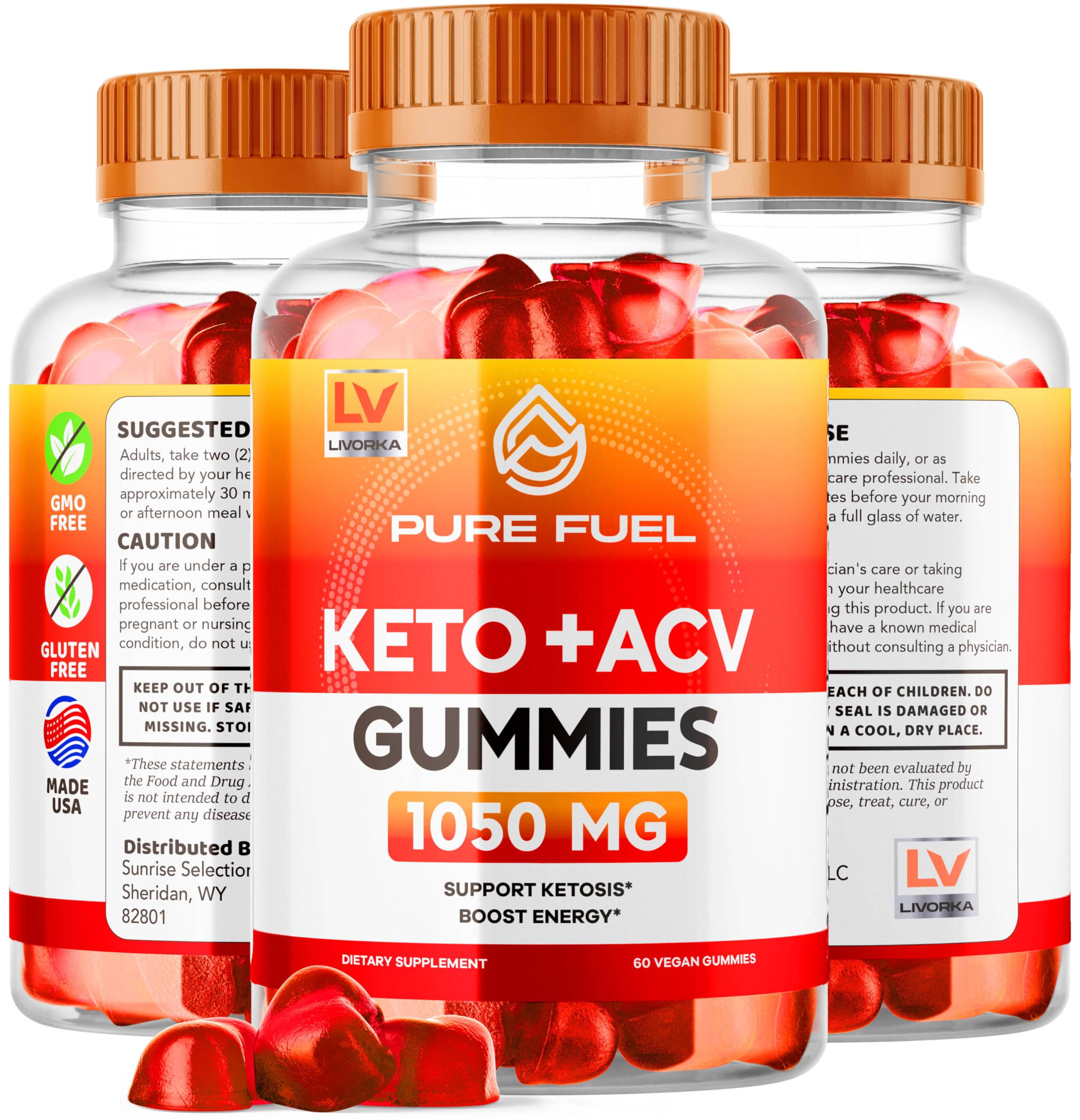 LIVORKA Pure Fuel Gummies bottle on counter, ready for everyday use.