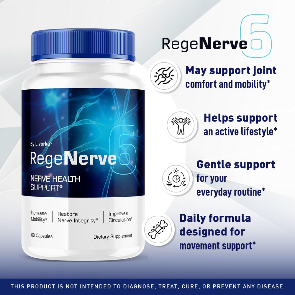 LIVORKA RegeNerve 6 capsules closeup highlights supplement details
